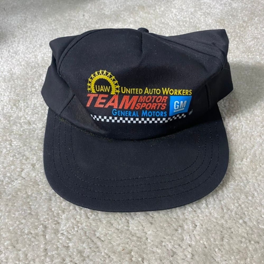 VTG GM Hat Team Motorsports Black Strapback Made USA General Motors 90s Nascar